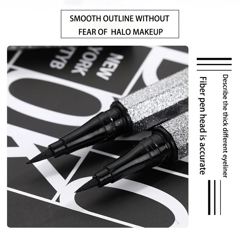 1pc Long-Lasting Waterproof Black Starry Sky Eyeliner Pen with Sponge Tip - Smooth and Quick-Drying for Beautiful Eye Makeup