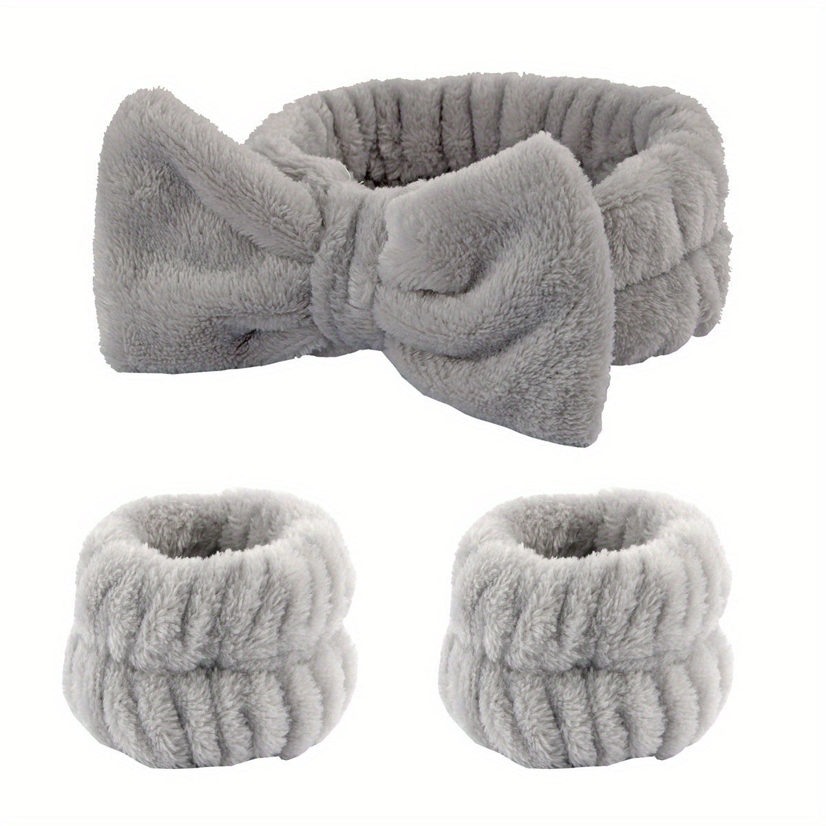 Solid Color Butterfly End Headband Wristband Set Women's Wash Beauty Makeup Headband Wrist Flannel Hair Accessories Headwear Face Wash Headband Wrist Set Plush Elastic Headband Ladies Accessories Set