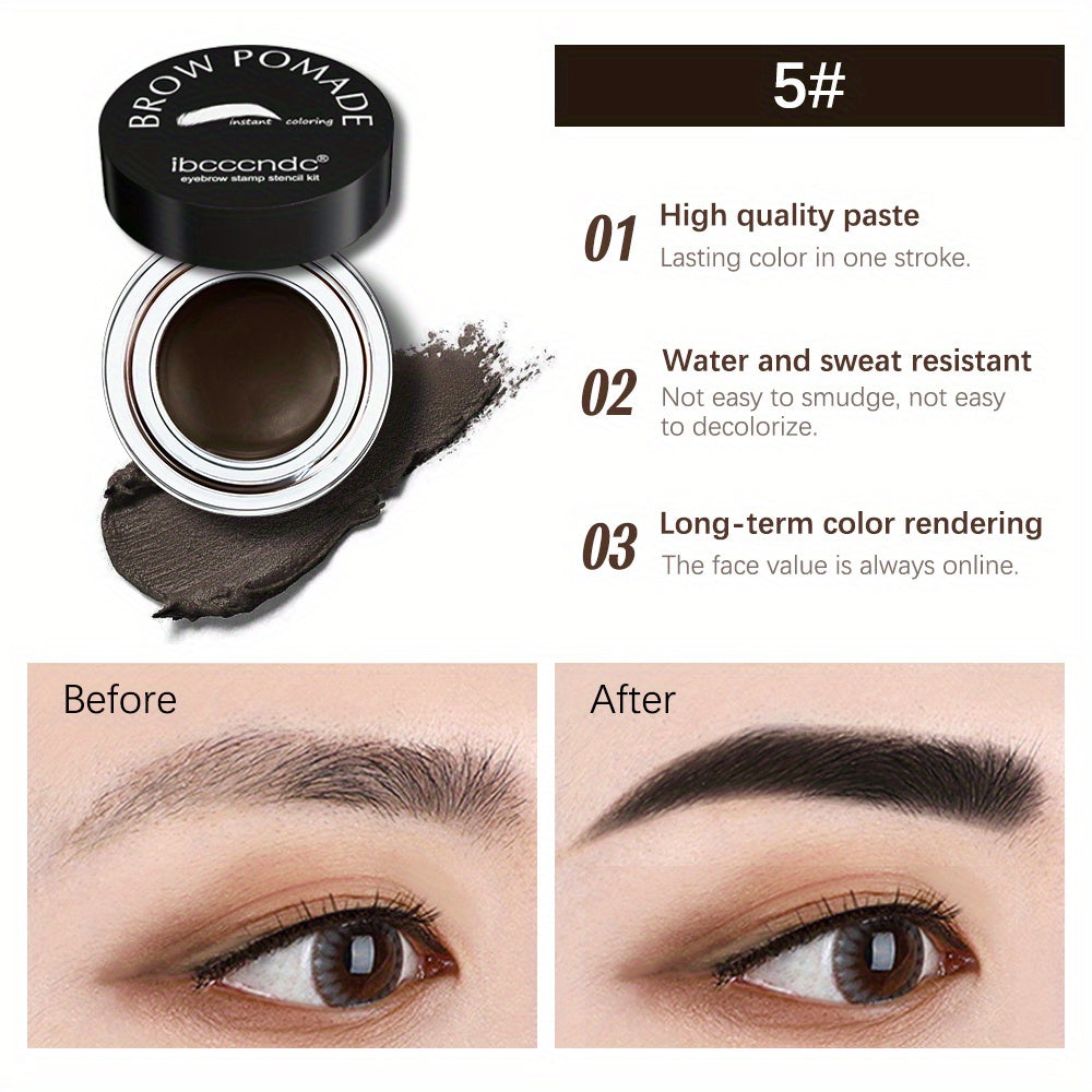 Waterproof and Sweatproof Eyebrow Cream Set with Brush and Sponge Stick - Black and Brown Colors - Lazy Print Eyebrow Stamp Powder - Eyebrow Stencil Included