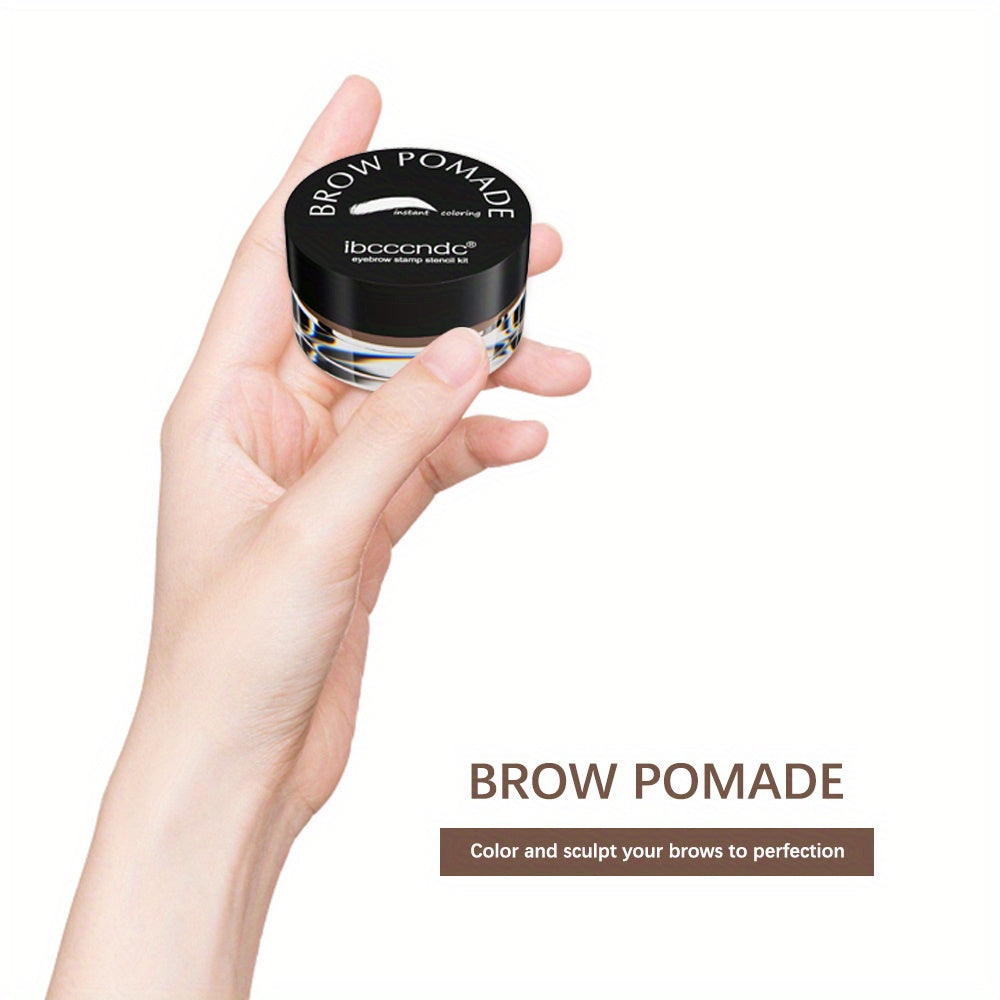Waterproof and Sweatproof Eyebrow Cream Set with Brush and Sponge Stick - Black and Brown Colors - Lazy Print Eyebrow Stamp Powder - Eyebrow Stencil Included