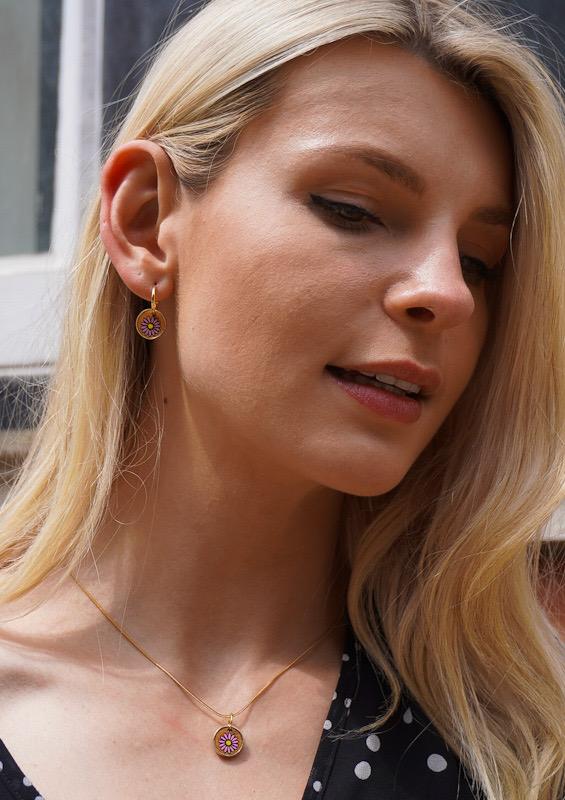 Aster Flower Recycled Wood Gold Earrings-2