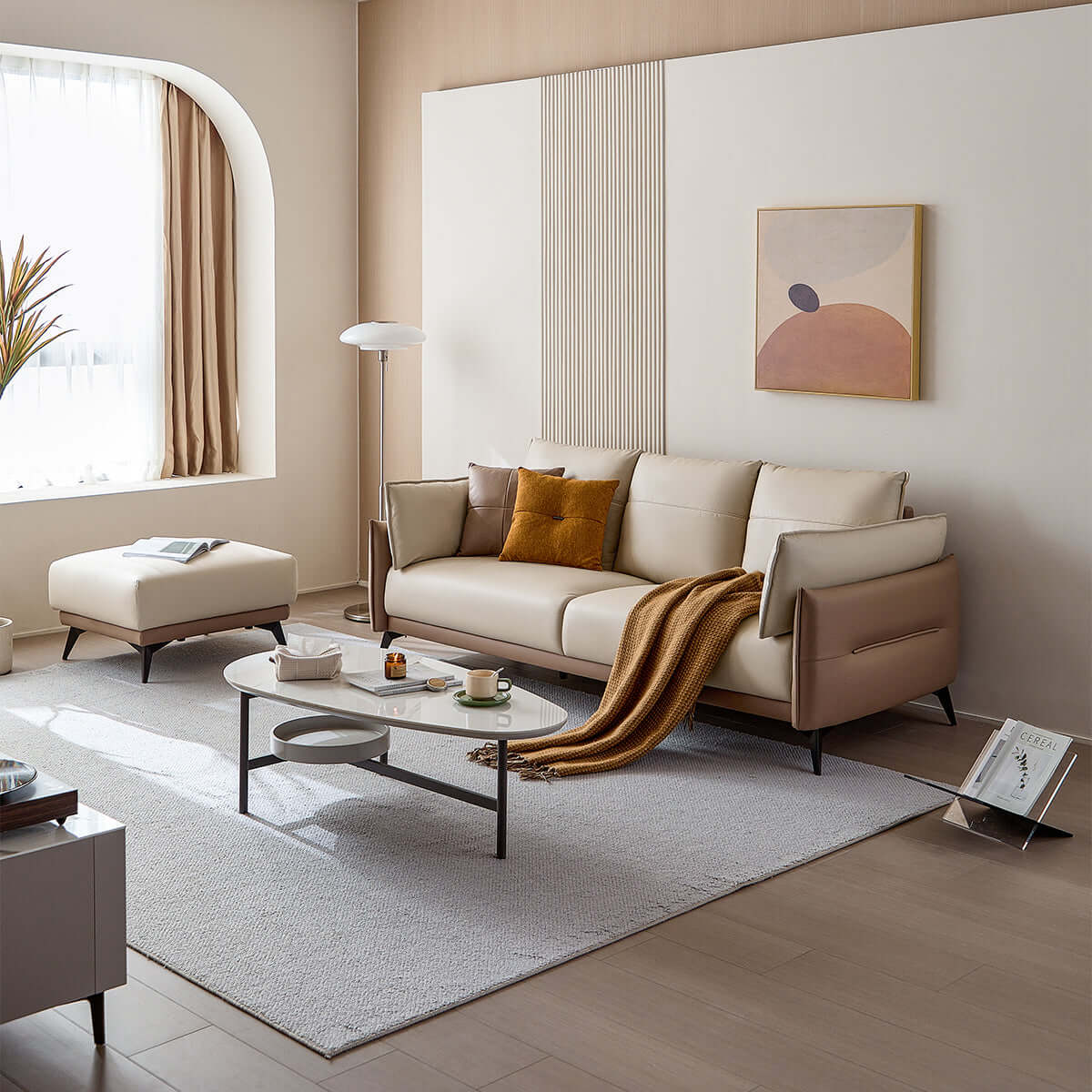 Italian 3-seater Minimalist Style Sofa with Ottoman-5