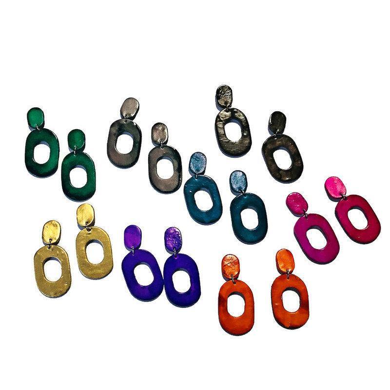 Large Purple Hand Painted Earrings Handmade from Clay- "Pam"-1