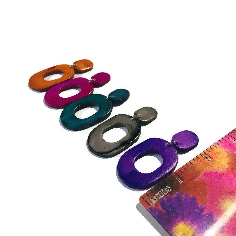 Large Purple Hand Painted Earrings Handmade from Clay- "Pam"-2