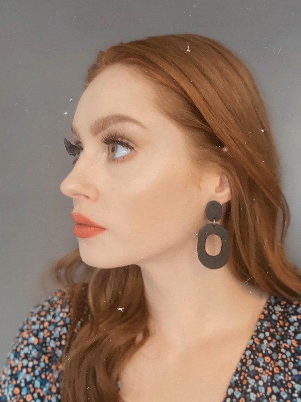 Large Purple Hand Painted Earrings Handmade from Clay- "Pam"-3