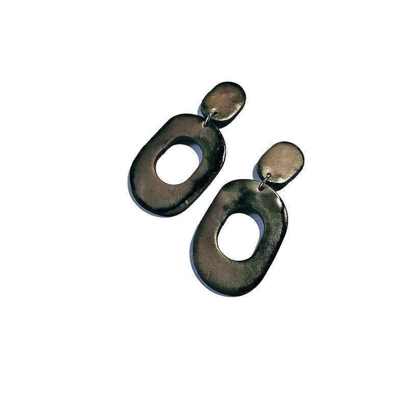 Large Purple Hand Painted Earrings Handmade from Clay- "Pam"-6