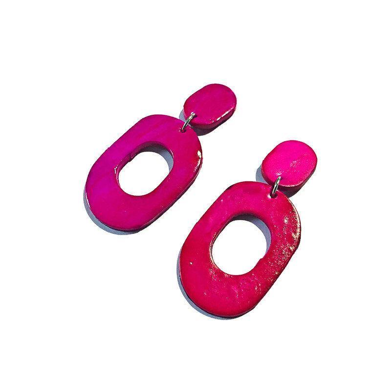 Large Purple Hand Painted Earrings Handmade from Clay- "Pam"-5