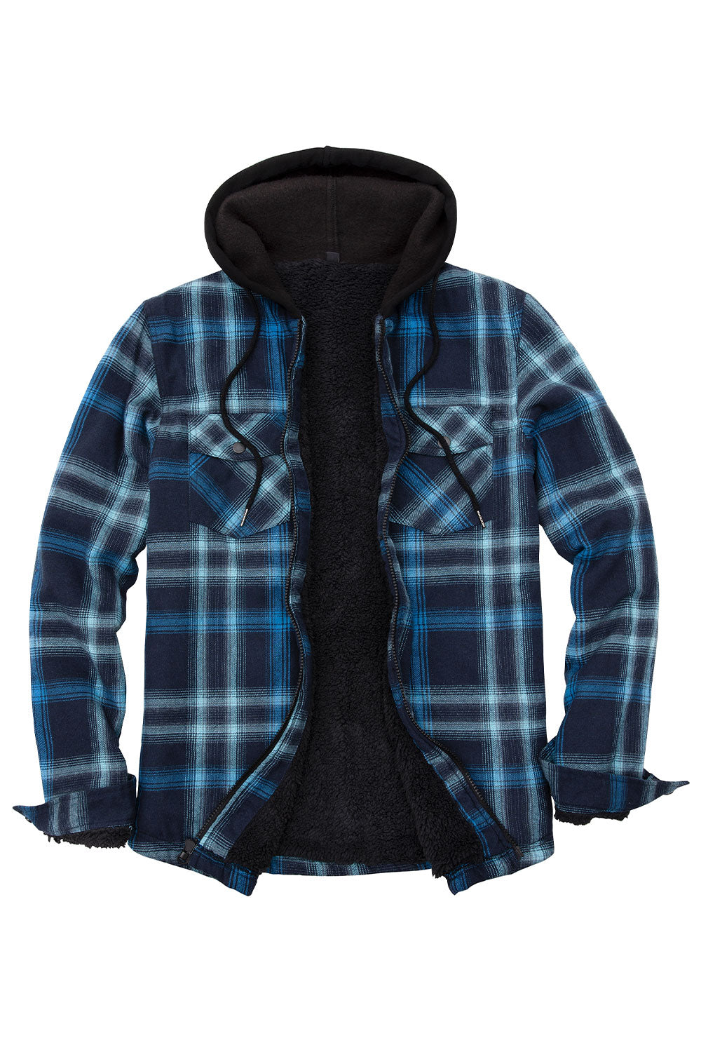 Men's Sherpa Lined Full Zip Up Flannel Plaid Hooded Jacket-19
