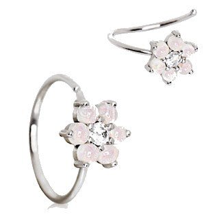 316L Stainless Steel Synthetic Opal Flower Nose Hoop / Cartilage Earring-3