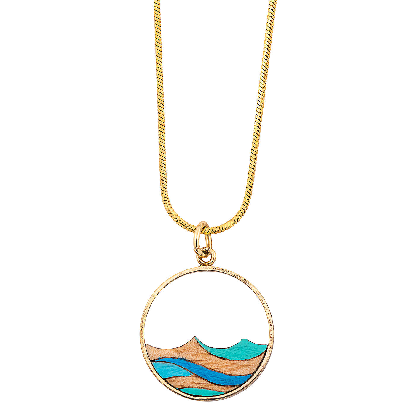 Ocean Recycled Wood Gold Necklace-0
