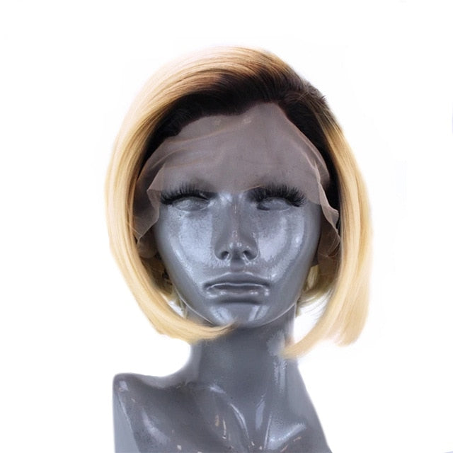 Short Straight Hair Synthetic Blonde Side Part Lace Front Wig Heat Resistant Cosplay Wigs For black Women-4