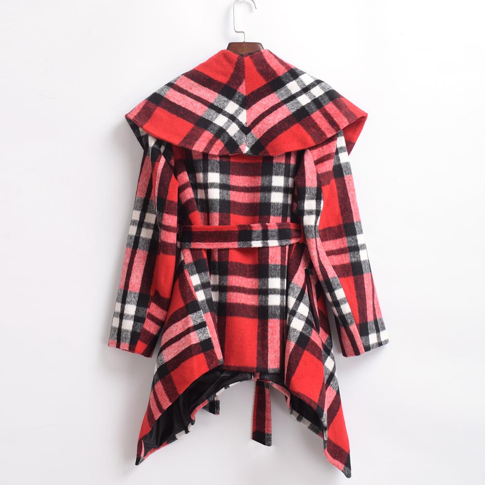 Women Winter Wool Jacket Coat Vintage Turn Down Shawl Collar Plaid Woolen Blend Overcoat Tops Outwear-3