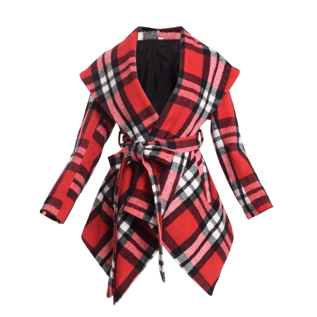 Women Winter Wool Jacket Coat Vintage Turn Down Shawl Collar Plaid Woolen Blend Overcoat Tops Outwear-2