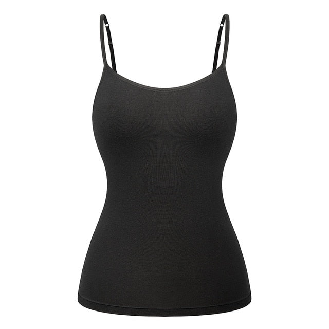 Women's Cotton Camisole with Shelf Bra Adjustable Spaghetti Strap Tank Top Cami Tanks 2/3 Packs Shapewear Body Shaper-9