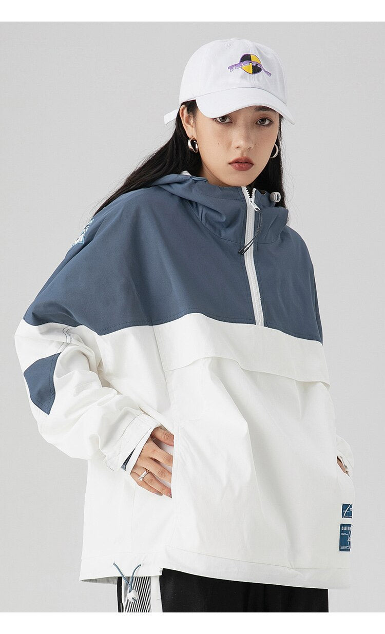 Jacket Men Letter Patch Color Block Zipper Hooded Windbreaker Men Casual Loose Harajuku High Street Outwear Coat Autumn-4