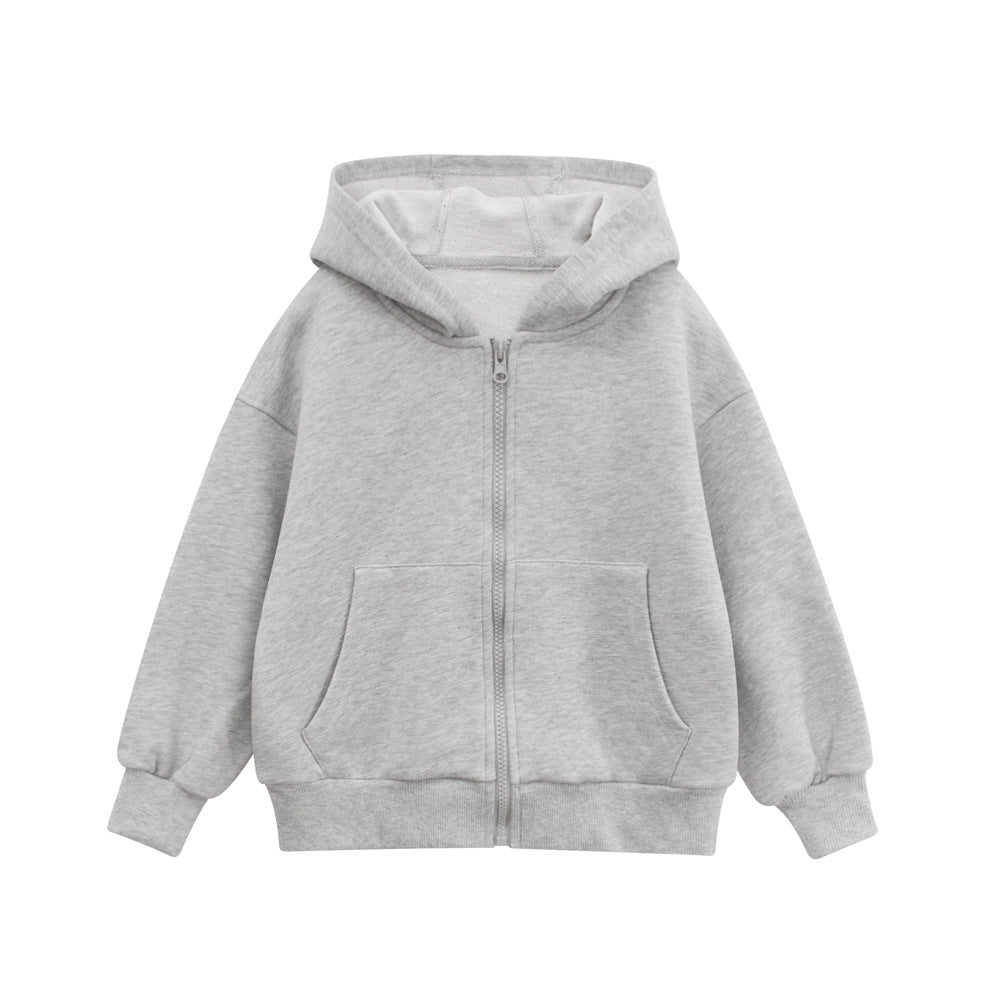 Spring European and American Style Kids’ Outerwear: Solid Color Long Sleeves Zip-up Hooded Coat for Children-2