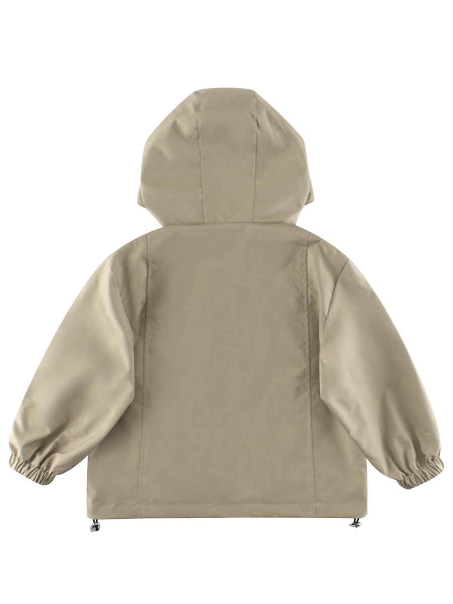 European and American Style Kids’ Outerwear: Color Patchwork Long Sleeves Single Breasted Hooded Coat for Children-3