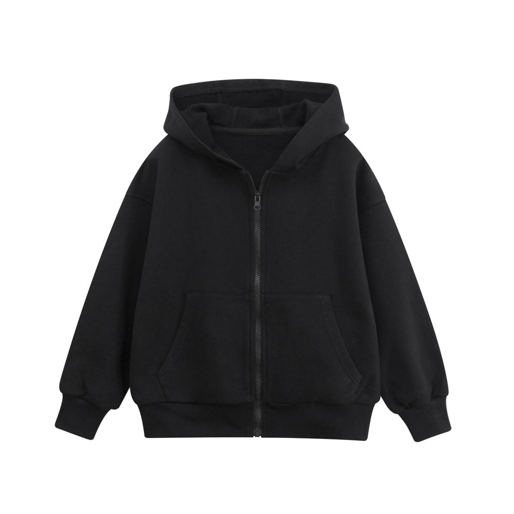Spring European and American Style Kids’ Outerwear: Solid Color Long Sleeves Zip-up Hooded Coat for Children-3
