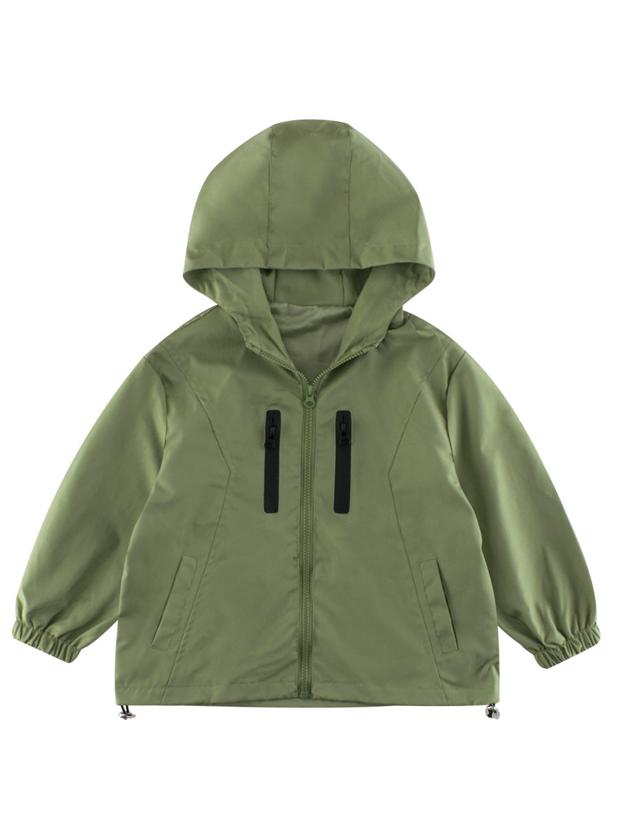European and American Style Kids’ Outerwear: Color Patchwork Long Sleeves Single Breasted Hooded Coat for Children-2