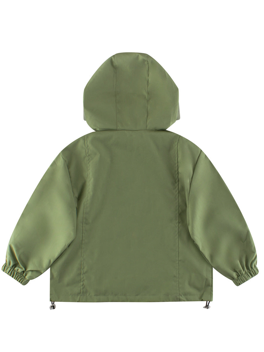 European and American Style Kids’ Outerwear: Color Patchwork Long Sleeves Single Breasted Hooded Coat for Children-4