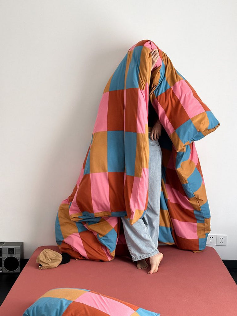 Rainbow Checker Queen Duvet Cover Set With Pillowcases & Fitted Sheet-4