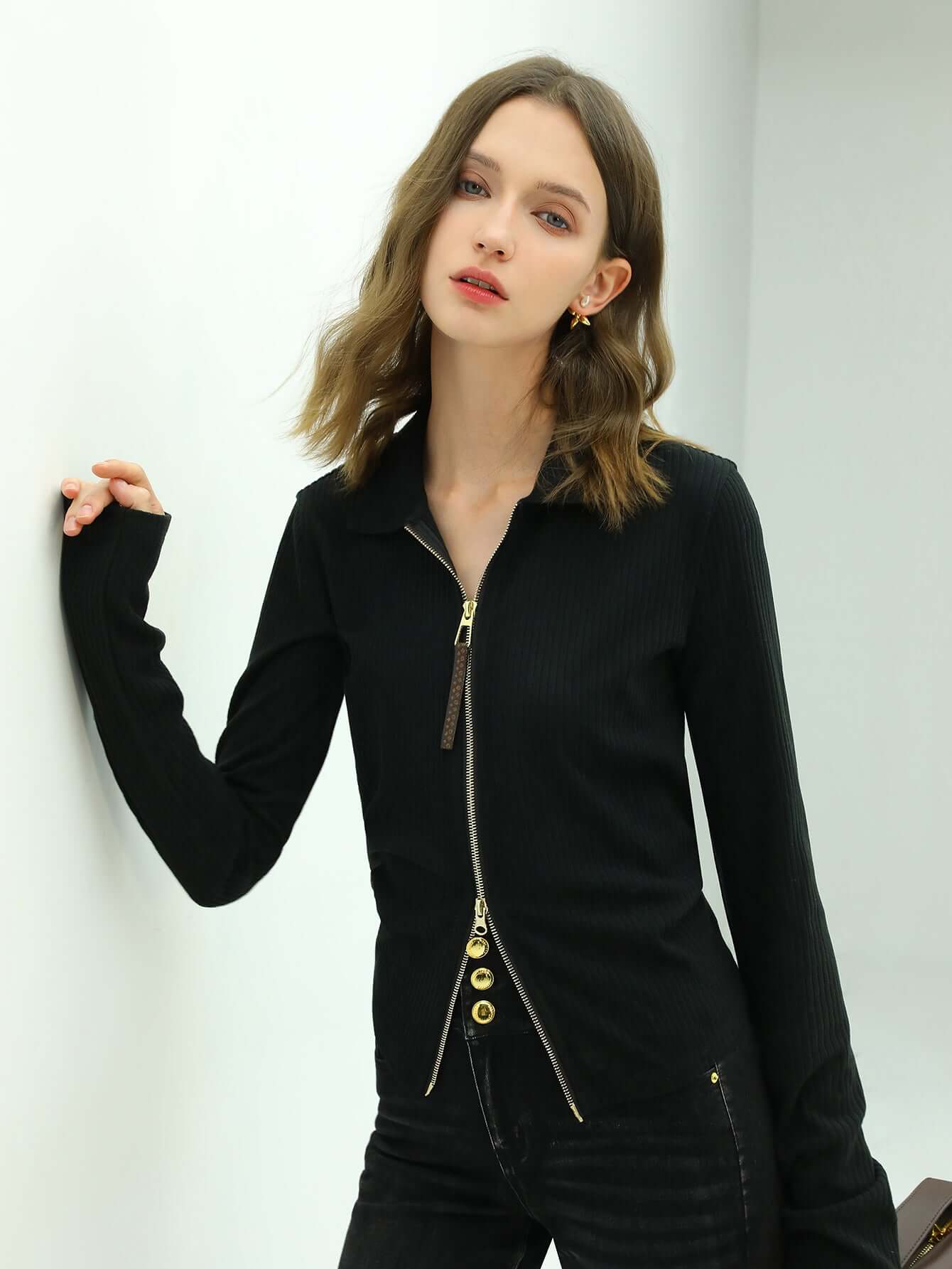 Sexy V-Neck Double Zip Cardigan-1
