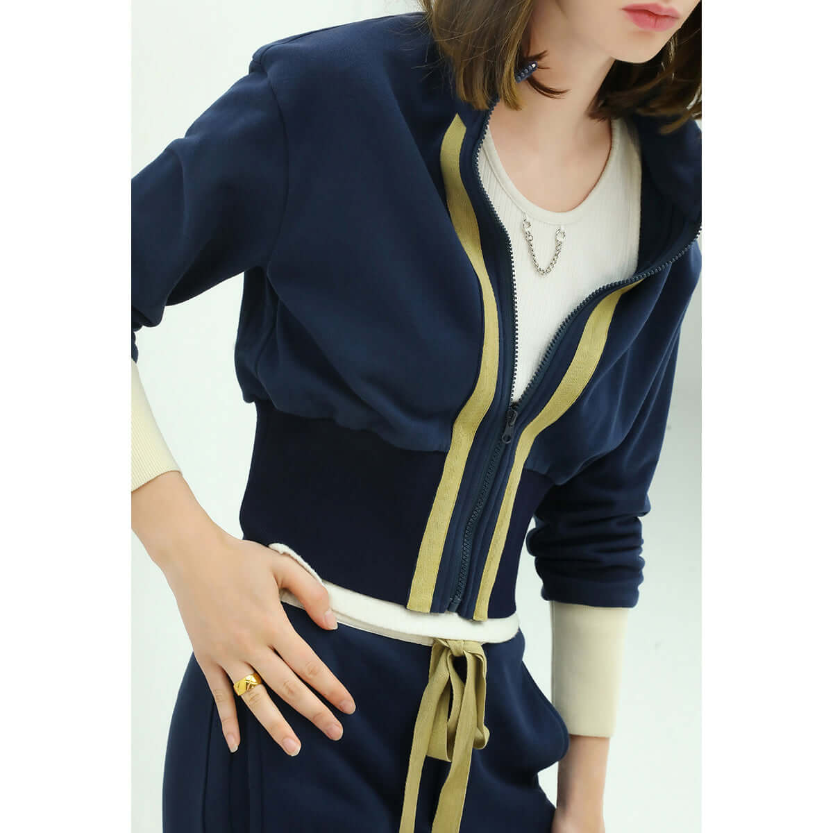 Sporty Contrast Striped Navy Cotton Jacket-2