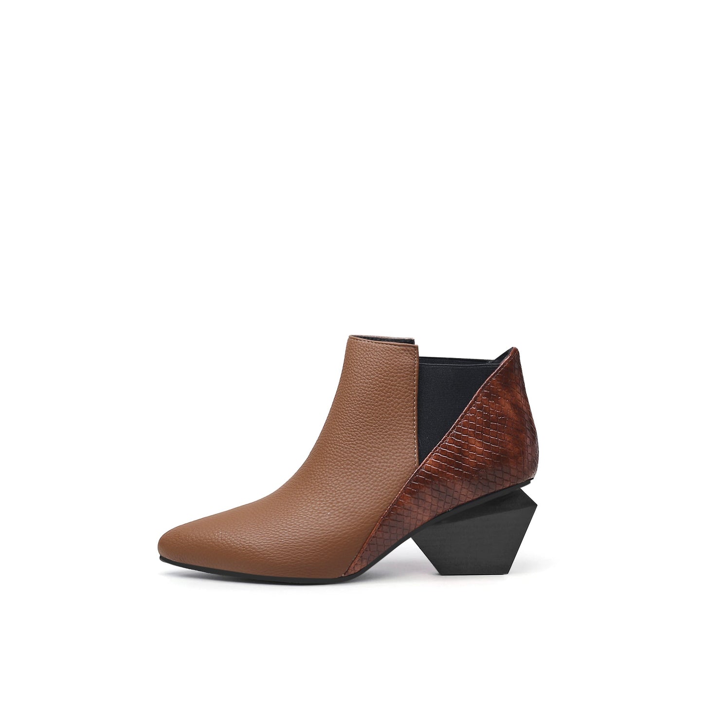 Twist Block Leather Paneled Ankle Boots-5