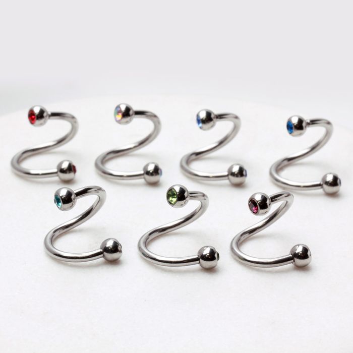 316L Surgical Steel Twist with Gemmed Balls-1