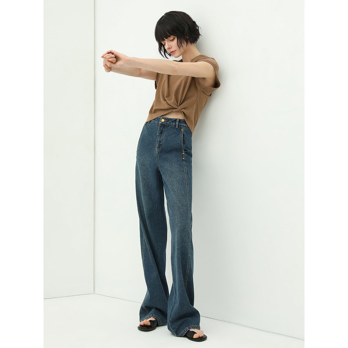 Vintage High waist Straight leg Blue Jeans-1