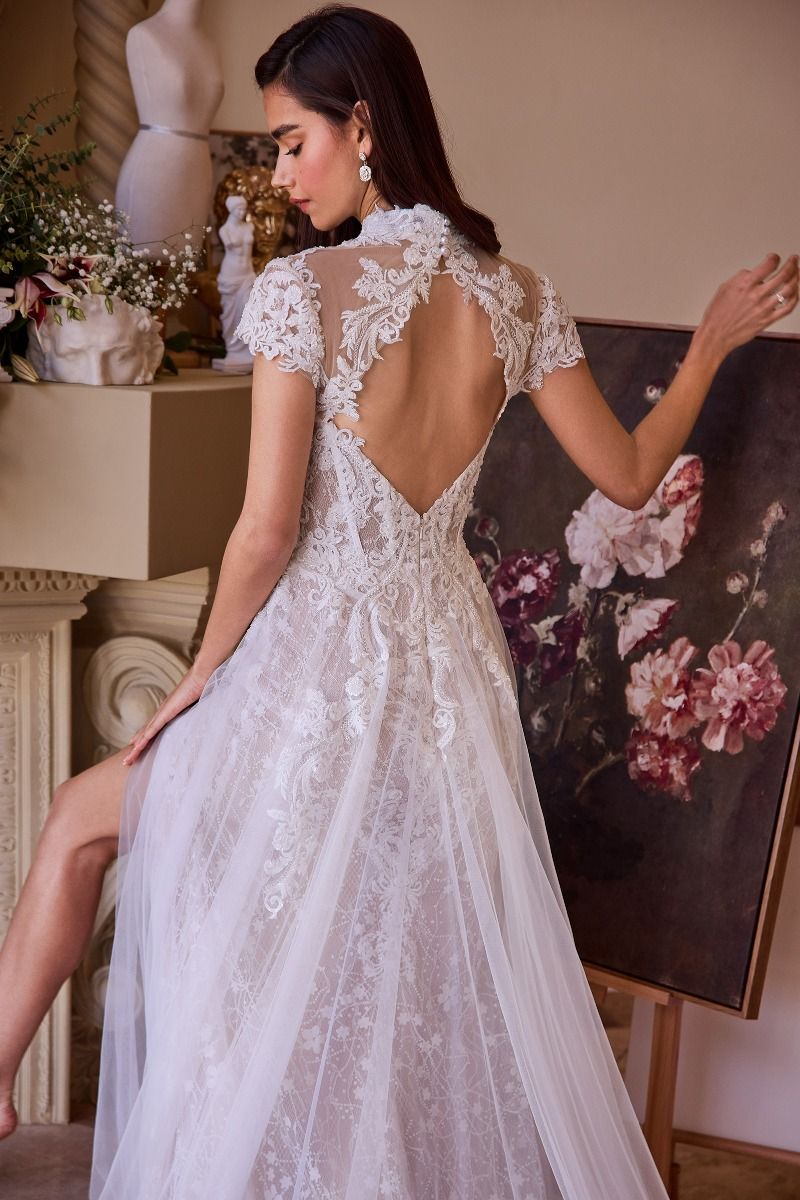 Lace & Tulle Short Sleeve Wedding Gown-2