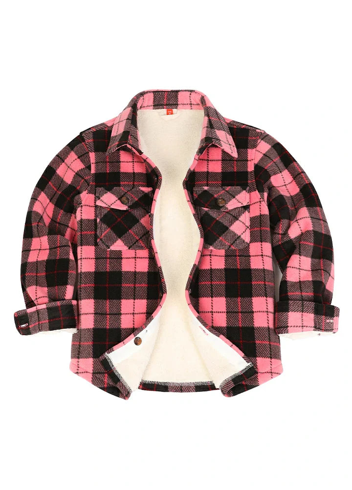 Boys Sherpa Lined Buffalo Plaid Fleece Button Down Shirt Jacket-Kids-19