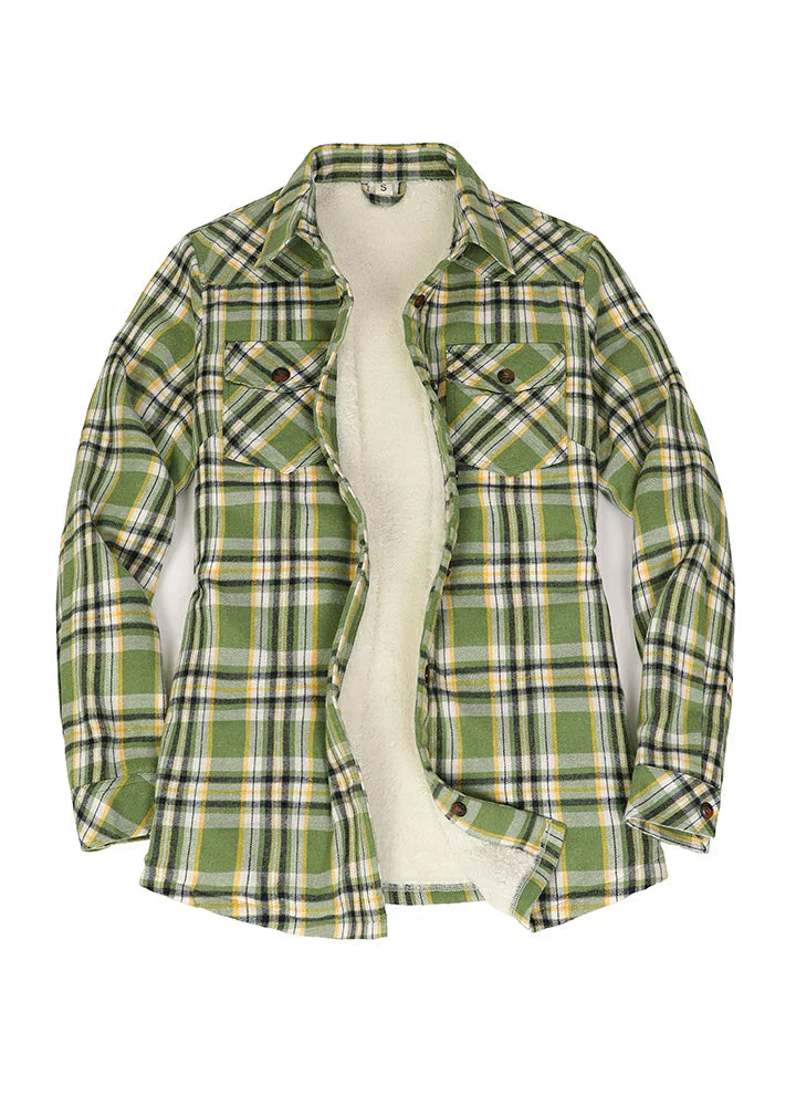 Women's Cozy Flannel Shirt Jacket,Sherpa-Lined Jacket-3