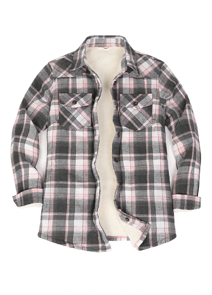 Women's Cozy Flannel Shirt Jacket,Sherpa-Lined Jacket-8