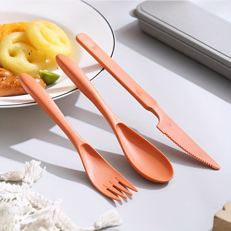 3 In 1 Camping Utensil Set, Reusable Utensils Set With Case, Travel Utensils, Portable Utensils Set, Plastic Case For Travel Picnic Camping Or Daily Use