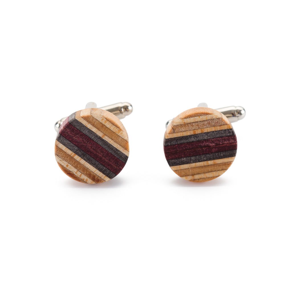 Recycled Skateboard Wooden Round Cufflinks-0