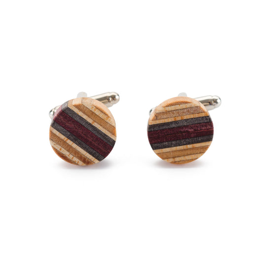 Recycled Skateboard Wooden Round Cufflinks-0