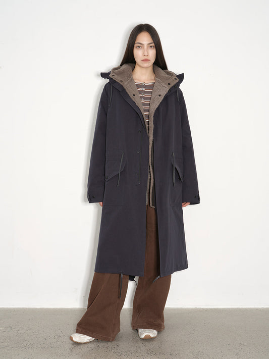 "Winter Institute" windproof and warm drop shoulder large version long hooded detachable liner parka-0