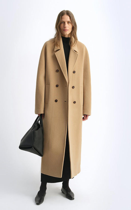 "Lonely Sandbank" sheep wool cashmere blend classic tie shoulder sleeve double-breasted coat jacket women-0