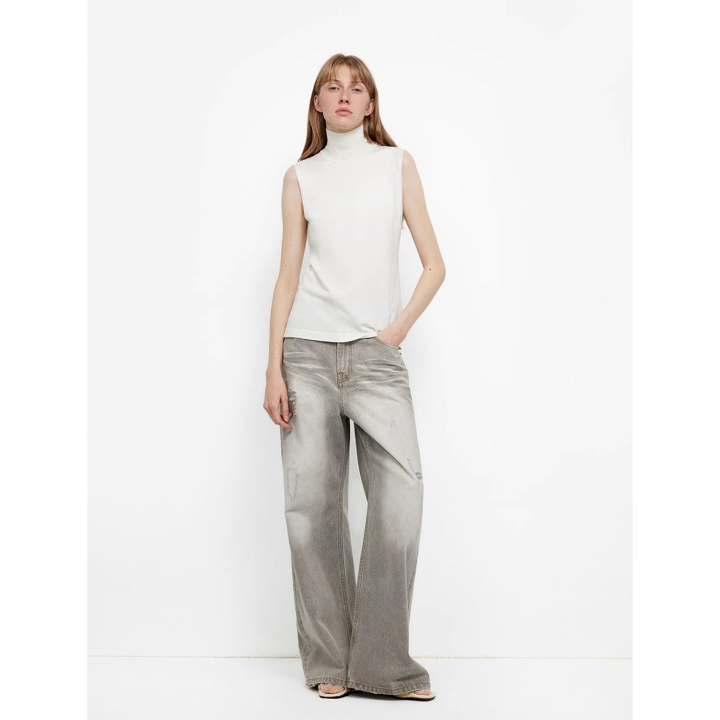 "Adolescent" Retro Street Style Heavy-Wash Low-Waist Straight-Leg Wide-Leg Versatile Light-Wash Jeans-0