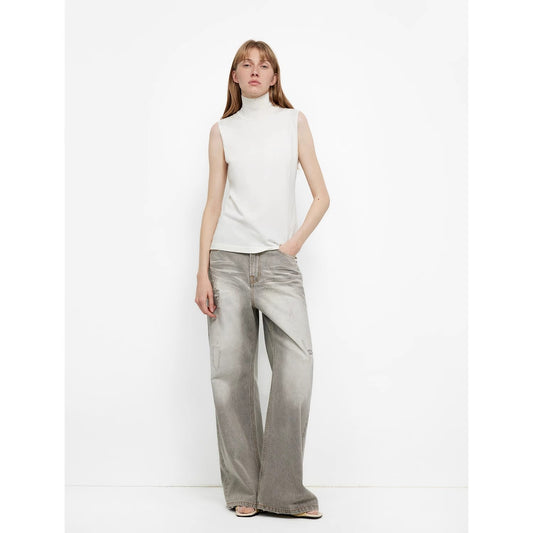 "Adolescent" Retro Street Style Heavy-Wash Low-Waist Straight-Leg Wide-Leg Versatile Light-Wash Jeans-0