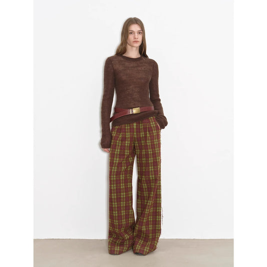 "Lazy Day Essential" Textured Mohair Blend Round Neck Stretch Knit Base Layer for Fall/Winter Women-0