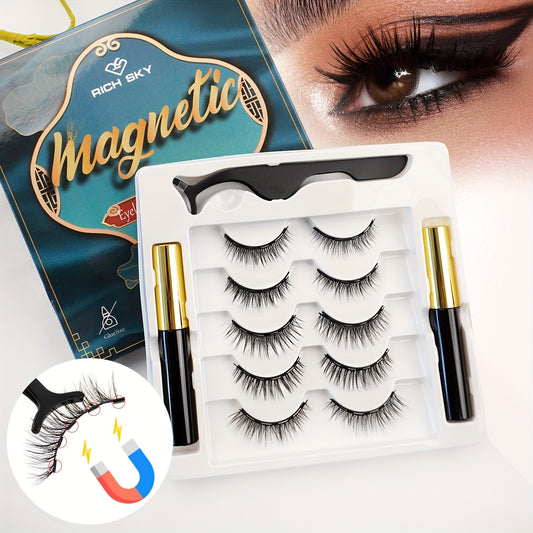 Magnetic Eyelashes With Eyeliner Kit, 5 Pairs Natural Looking Magnetic Lashes, Easy To Wear False Eyelash Set, No Glue Needed And Waterproof