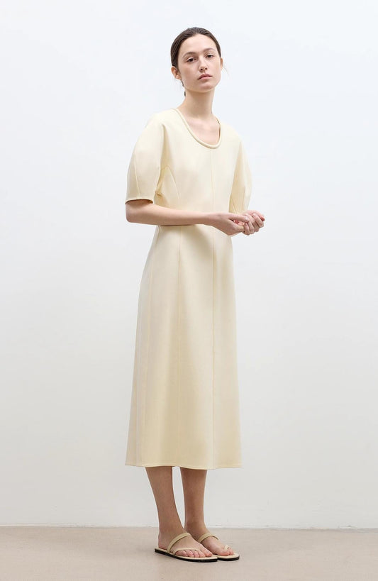 "April Story" 3D U-neck split waist curved skirt knitted dress for women-0