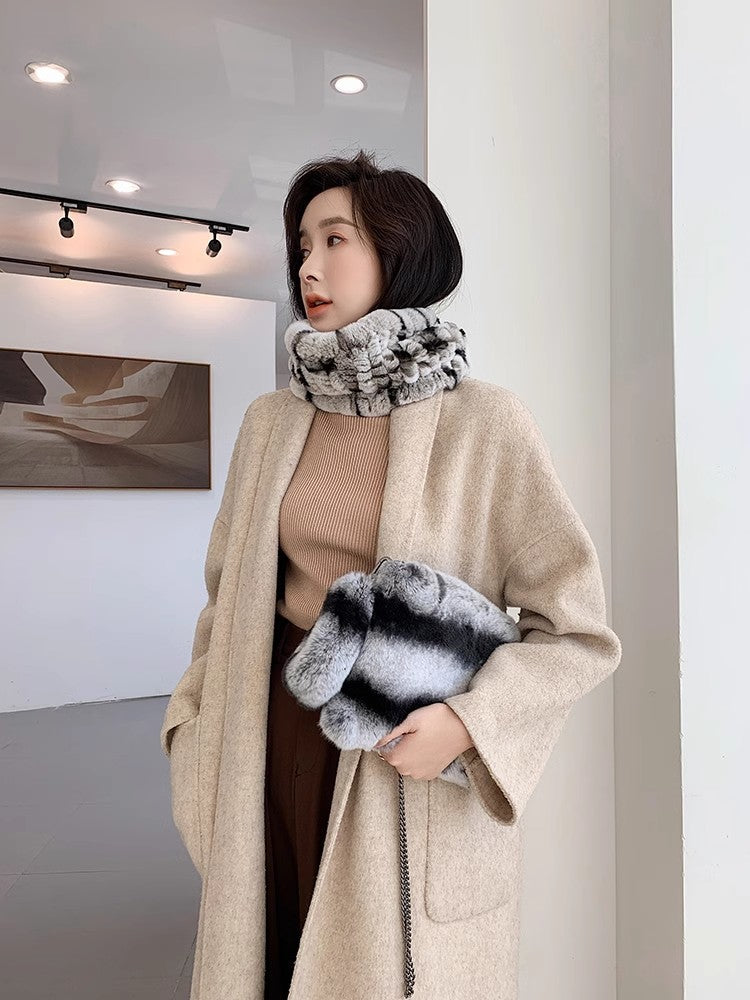 Rex rabbit fur scarf elastic woven fur neck scarf-2