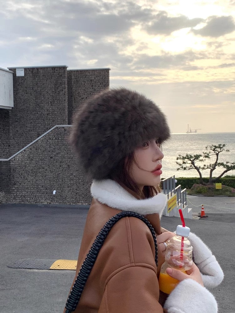 Mink Fur Knit Fur Hat with Elastic Headband and Ear Protection for Women – Reversible Genuine Mink Fur Winter Hat-2