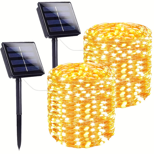 Outdoor Solar String Light, 32.8 Feet 100 LED Solar Fairy Light With 8 Modes, Copper Wire Light, Party Tree, Courtyard Ramadan Valentine's Day Decoration