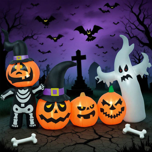 7.5ft Inflatable Halloween Pumpkin Ghost Family, Blow Up LED Display For Garden Indoor Outdoor