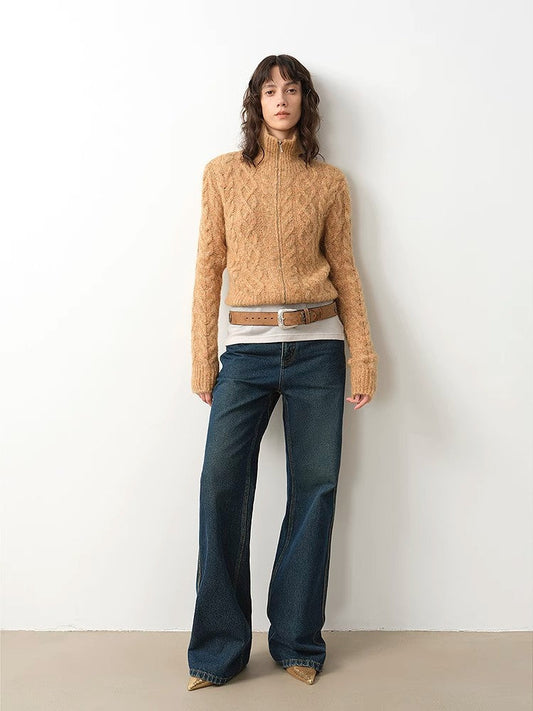 "Pure Flared" Japanese imported fabric Vintage retro washed loose flared jeans for women-0