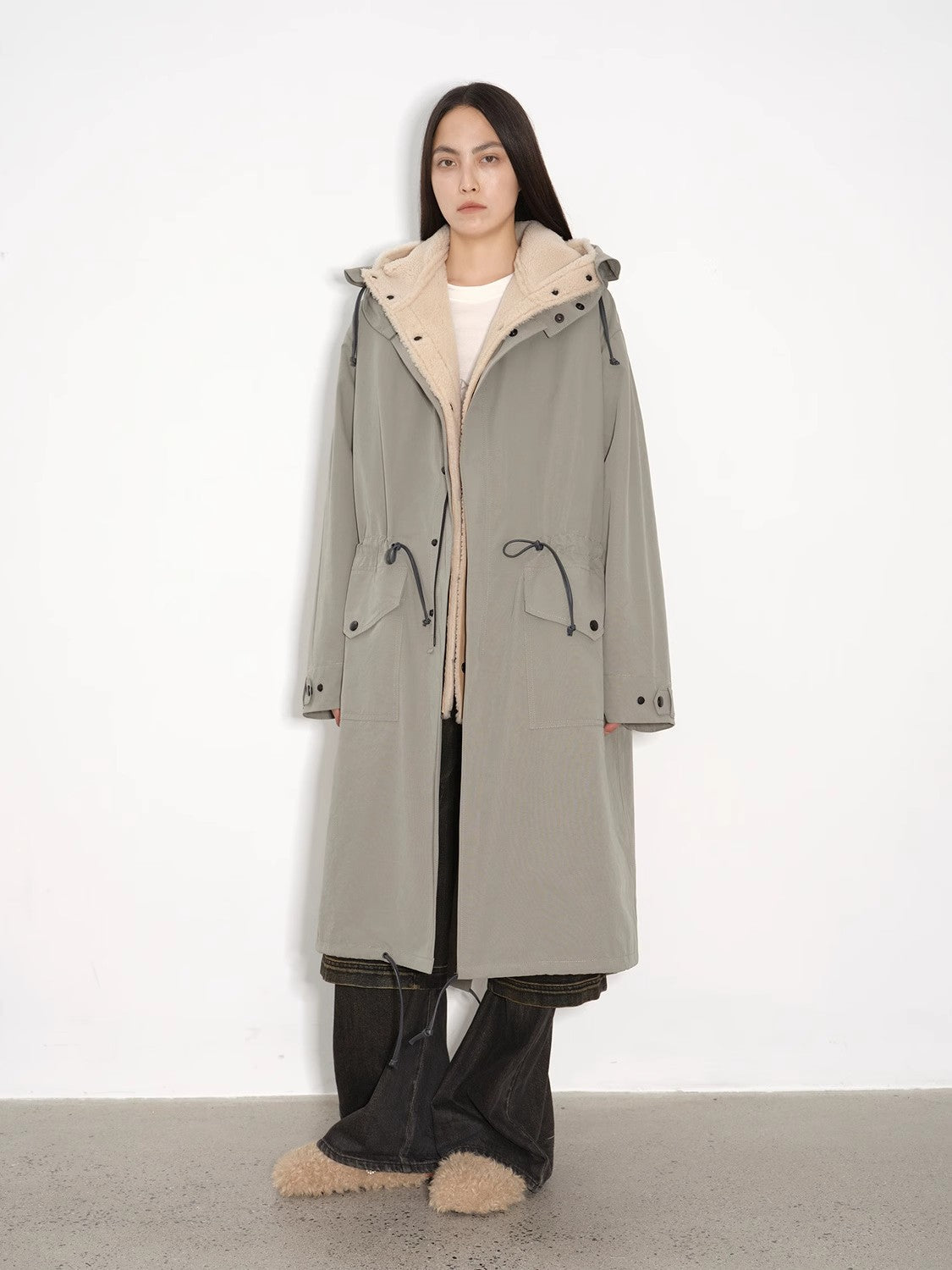 "Winter Institute" windproof and warm drop shoulder large version long hooded detachable liner parka-1